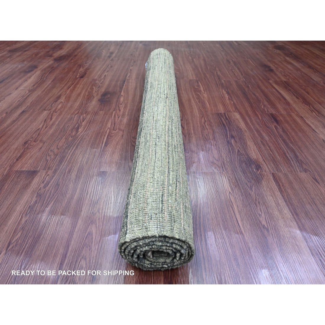 Rug 4'5"x7'8" Green Moroccan Weave Brick Pattern Hand Knotted Soft Wool - 4