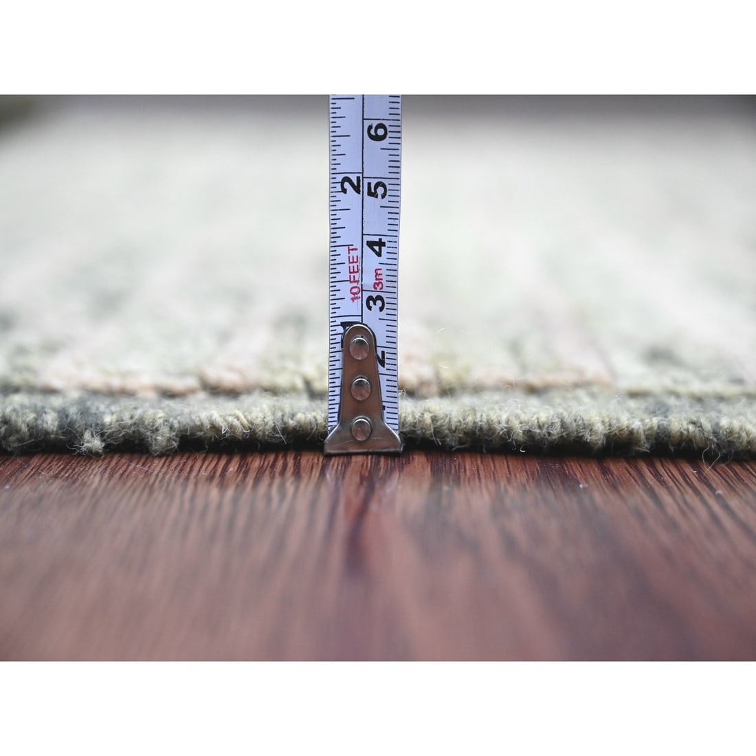 Rug 4'5"x7'8" Green Moroccan Weave Brick Pattern Hand Knotted Soft Wool - 5