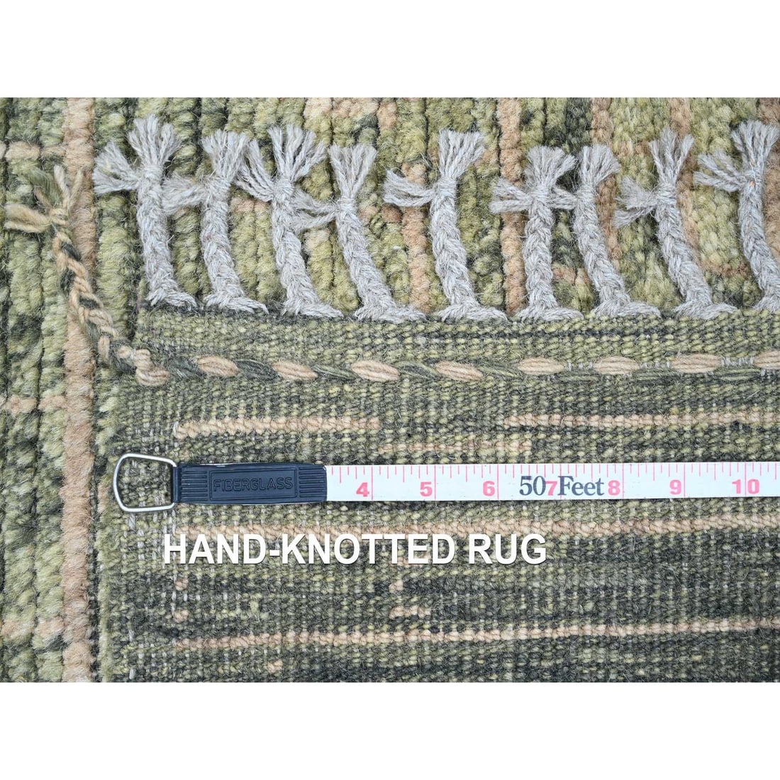 Rug 4'5"x7'8" Green Moroccan Weave Brick Pattern Hand Knotted Soft Wool - 6