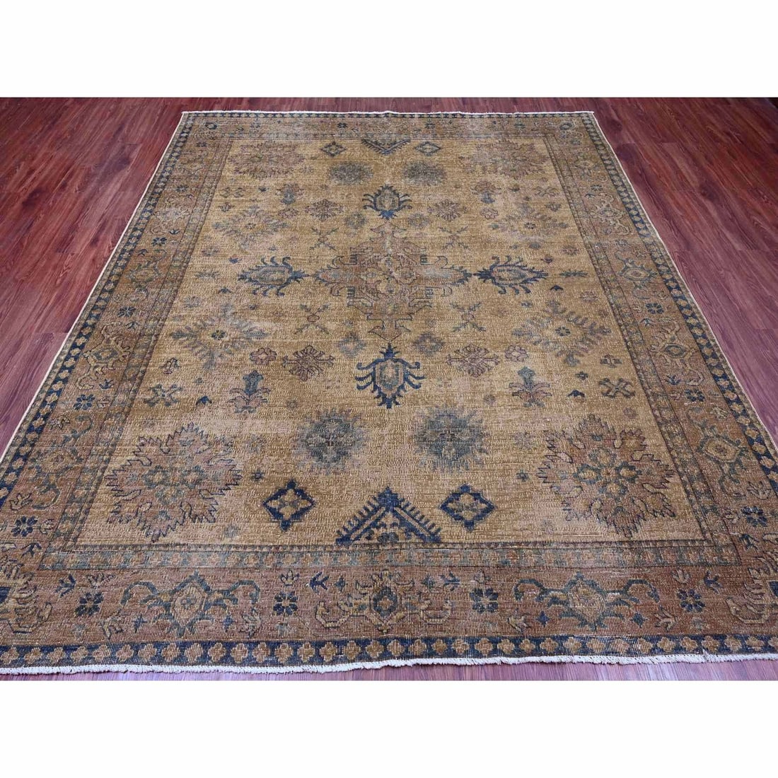 Rug 8'x9'1" Brown Overdyed Kazak Geometric Hand Knotted All Wool Squarish - 2