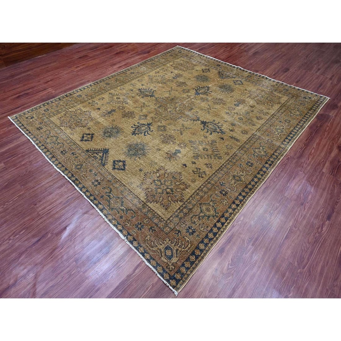 Rug 8'x9'1" Brown Overdyed Kazak Geometric Hand Knotted All Wool Squarish - 3