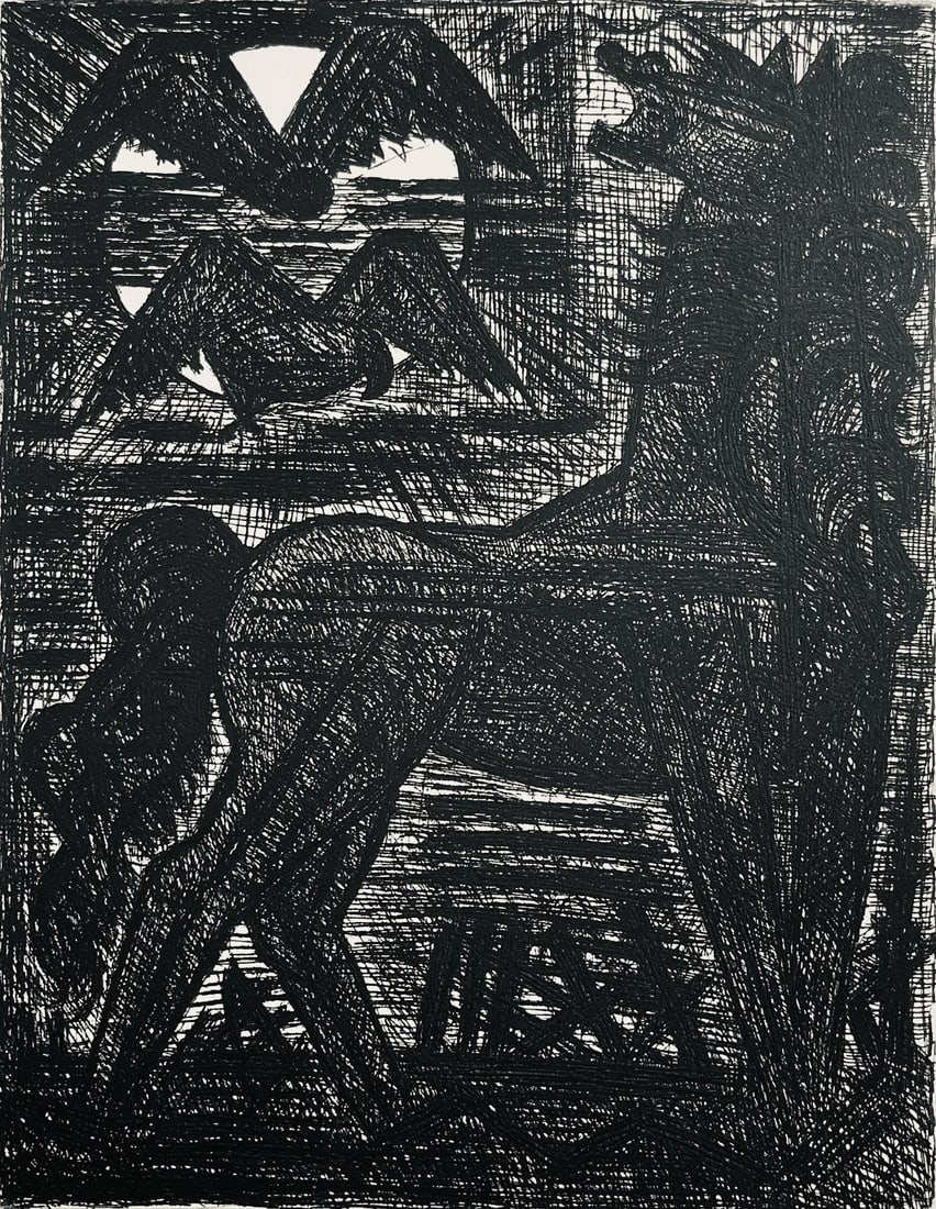 Etching - Marcel Gromaire - Prsages - Cheval Noir Et Oiseaux De Nuit - Scne IX - Shakespeare - - 2