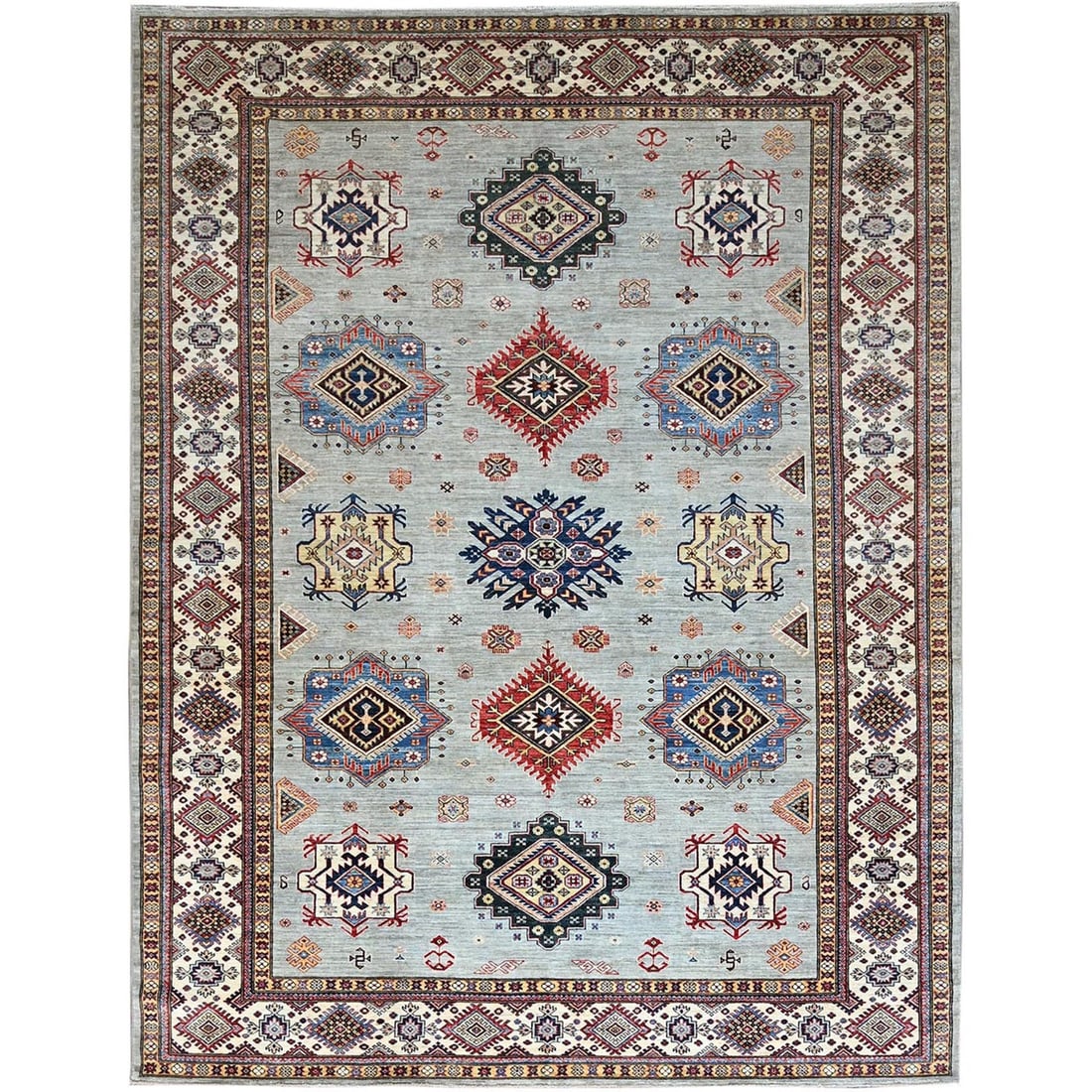 Rug 9'x11'9" Tempered Gray Afghan Super Kazak Hand Knotted Wool Oriental: Rug 9'x11'9" Tempered Gray Afghan Super Kazak Hand Knotted Wool Oriental This listing features Rug 9'x11'9" Tempered Gray Afghan Super Kazak Hand Knotted Wool Oriental. Item specifics are provided bel