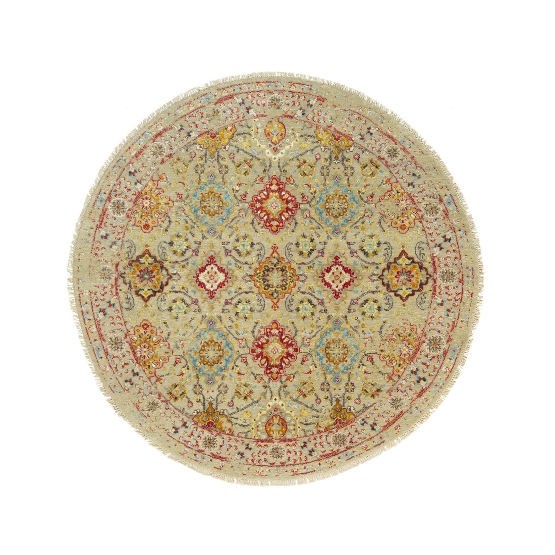Rug 6'x6' Camel Wool and Silk Sunset Rosettes Hand Knotted Round Oriental: Rug 6'x6' Camel Wool and Silk Sunset Rosettes Hand Knotted Round Oriental This listing features Rug 6'x6' Camel Wool and Silk Sunset Rosettes Hand Knotted Round Oriental. Item specifics are provided