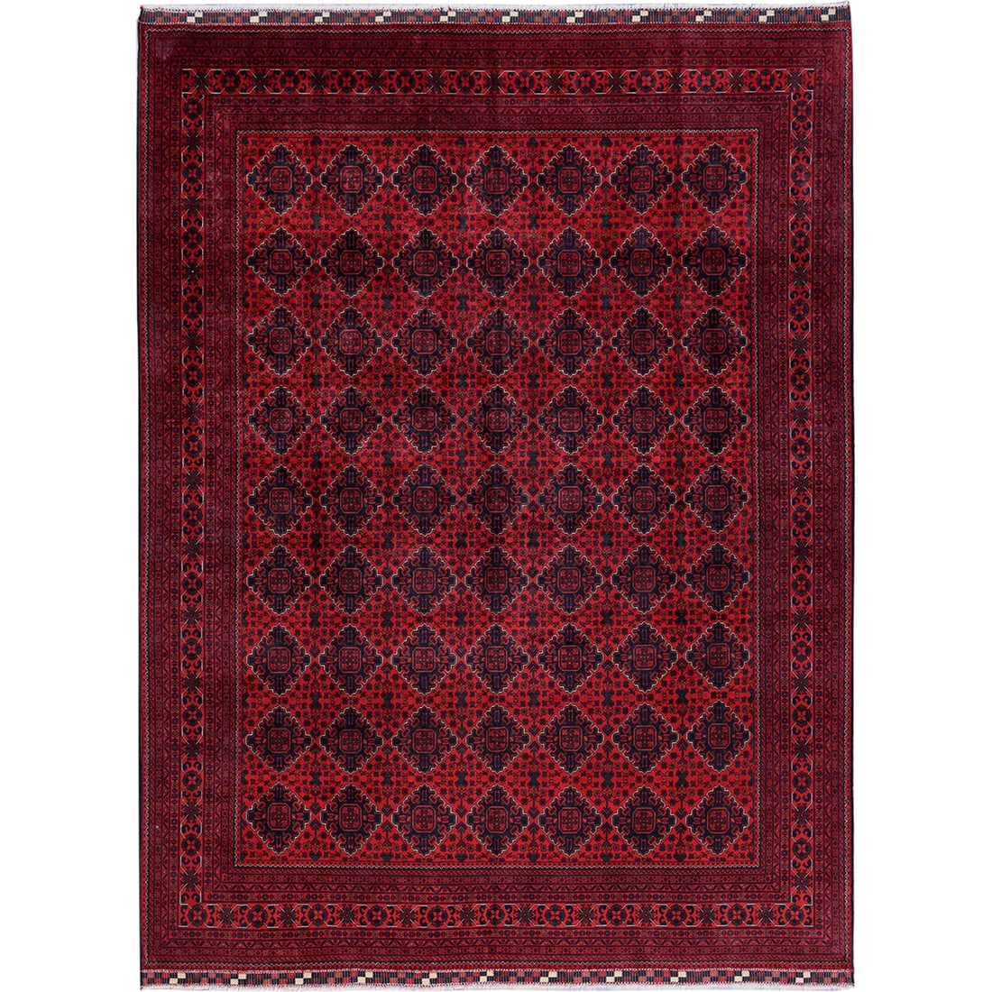 Rug 9'10"x12'9" Red Afghan Khamyab Geometric Pattern Hand Knotted Soft Wool (1 of 12)