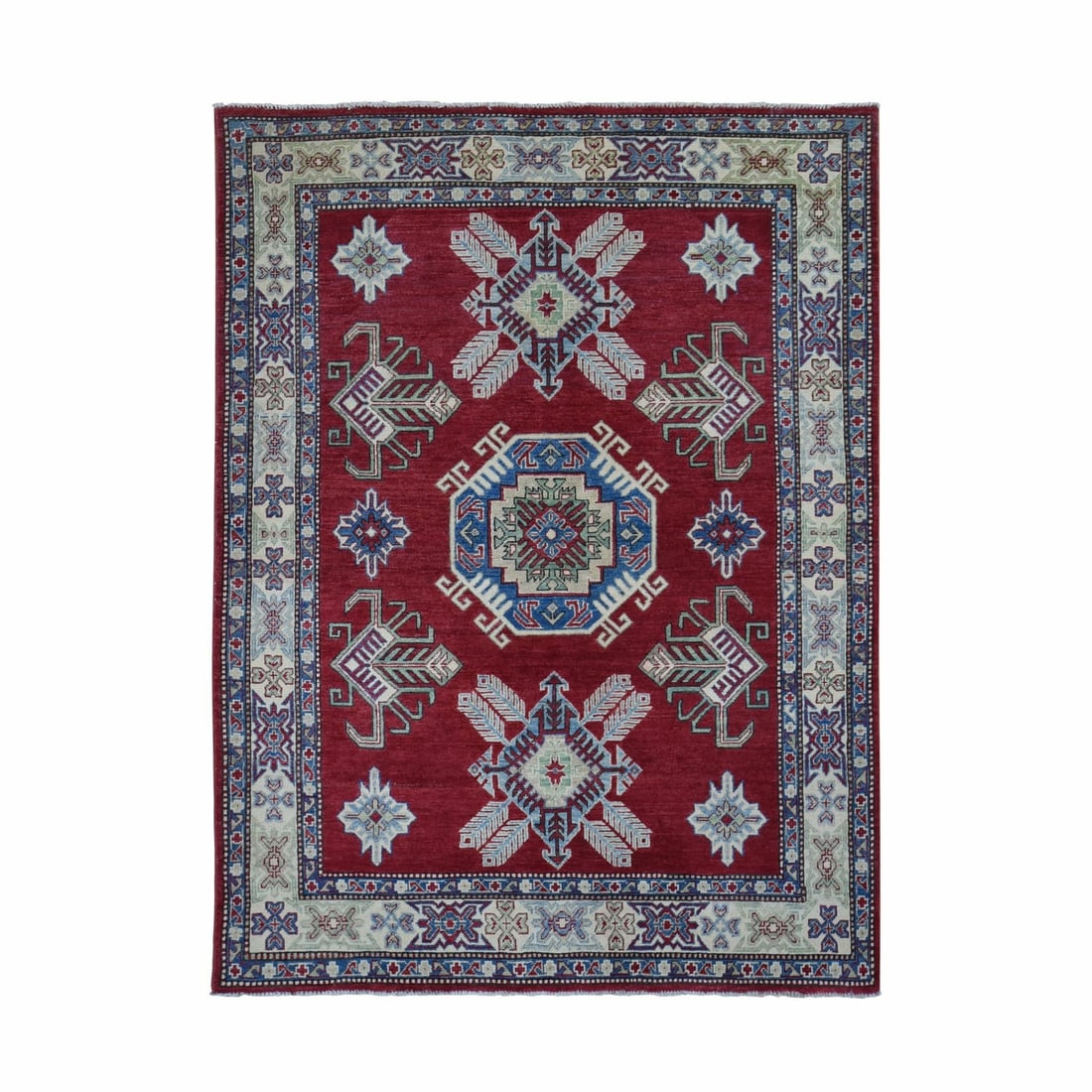 Rug 5'3"x7'1" Rich Red Afghan Special Kazak Hand Knotted Pure Wool (1 of 11)