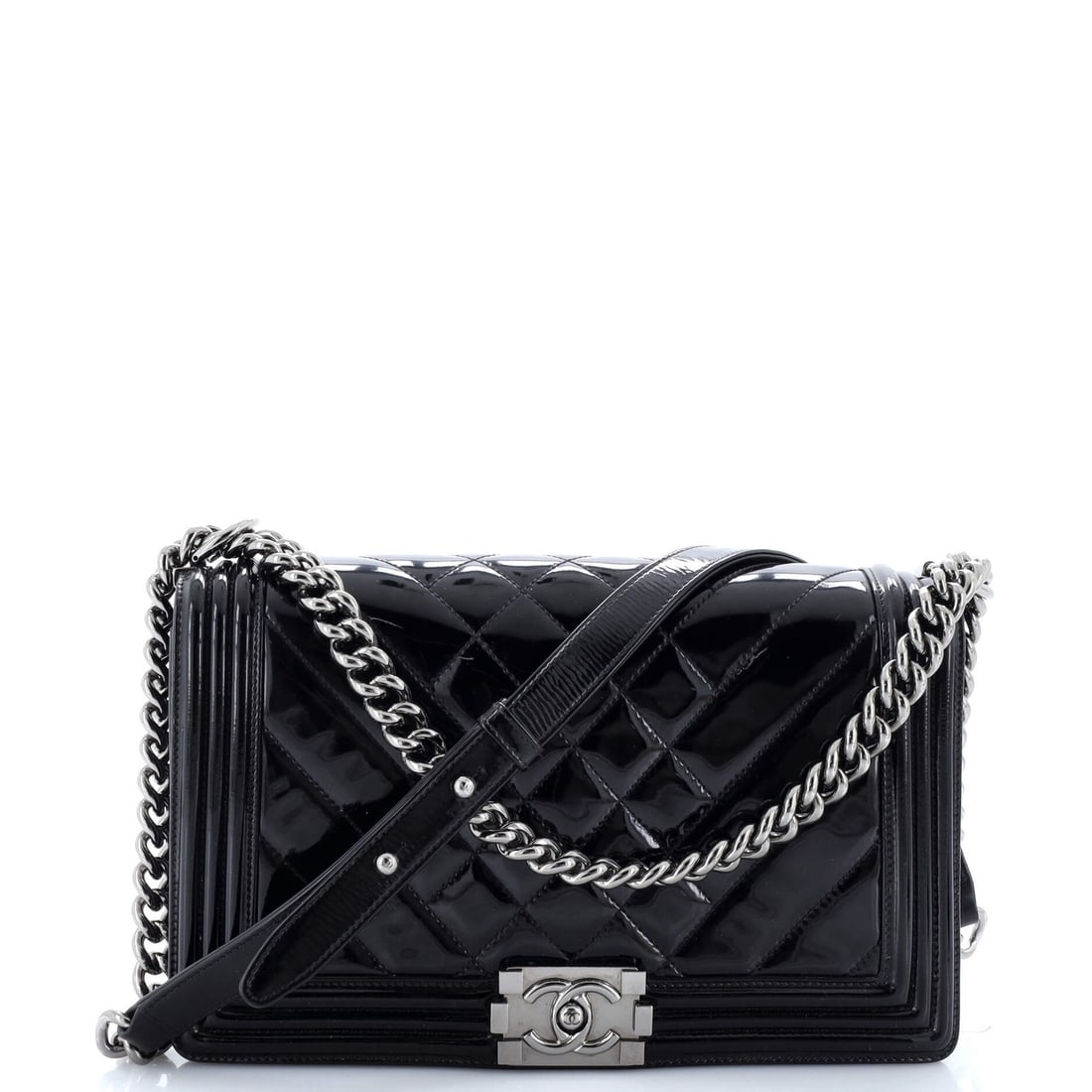 Medium Chanel Boy Flap Bag Chevron Patent New: Medium Chanel Boy Flap Bag Chevron Patent New This listing features Medium Chanel Boy Flap Bag Chevron Patent New. Item specifics are provided below. Item Specifics: Brand: Chanel Exterior Material: P