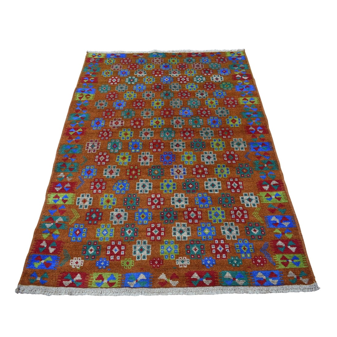 Rug 4'1"x5'9" Tribal Design Hand Made Pure Wool Colorful Afghan Village (1 of 6)