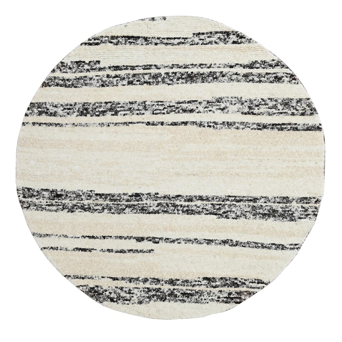 Rug 8'x8' Dark Brown and Ivory Striae Design Wool Hand Knotted Round (1 of 8)