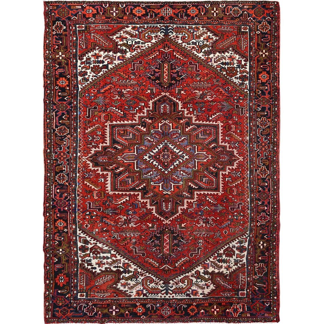 Rug 7'10"x11' Rich Red Hand Knotted Vintage Zoroastrian Heris Pure Wool: Rug 7'10"x11' Rich Red Hand Knotted Vintage Zoroastrian Heris Pure Wool This listing features Rug 7'10"x11' Rich Red Hand Knotted Vintage Zoroastrian Heris Pure Wool. Item specifics are provided below