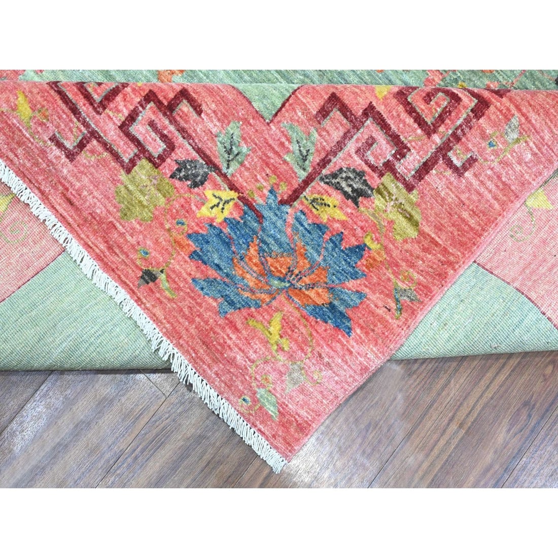 Rug 9'x11'9" Green Chinese Art Deco Revival Hand Knotted Pure Wool - 6
