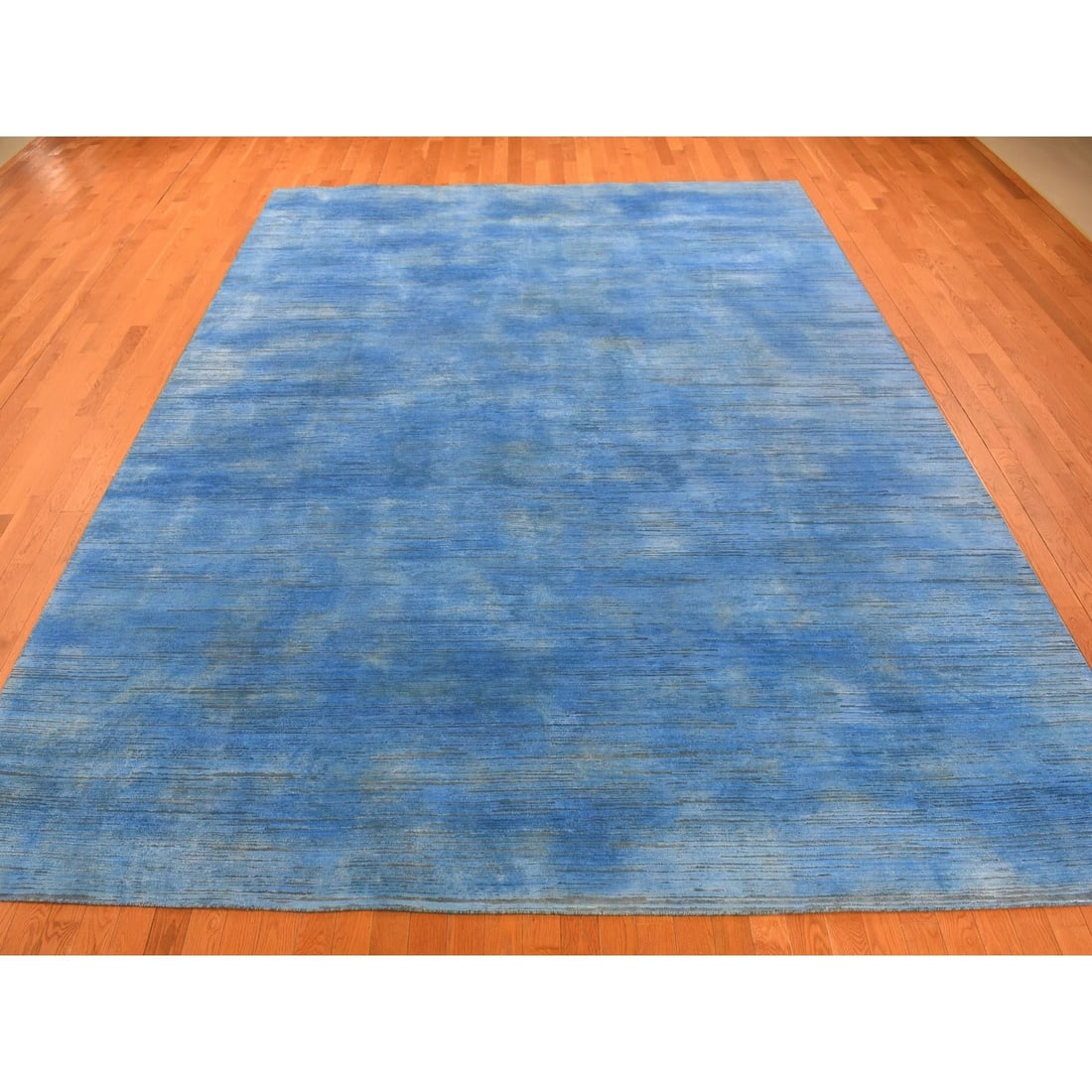 Rug 10'x14'1" Blue Wool Hand Knotted Overdyed Contemporary Design - 2