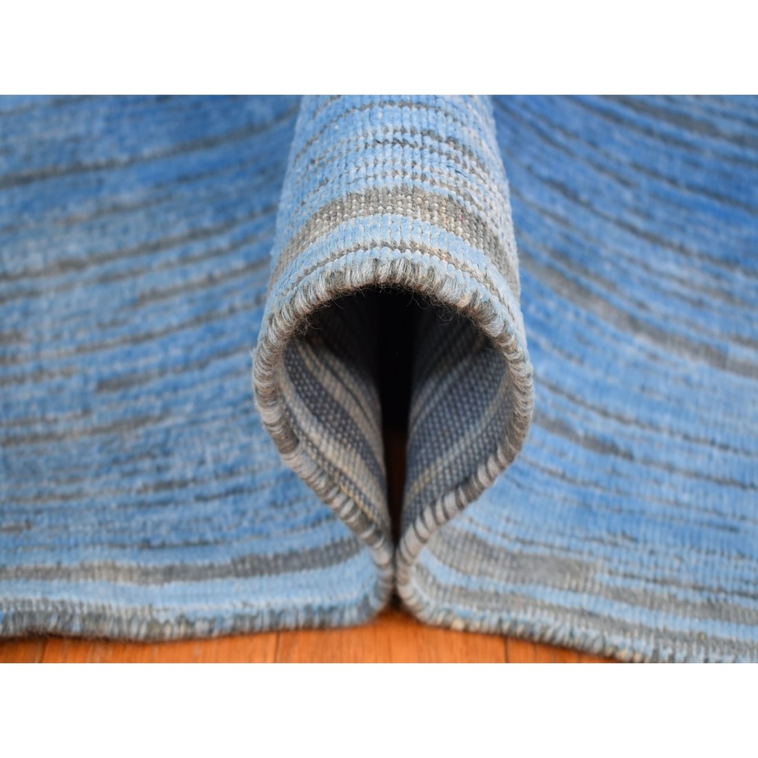 Rug 10'x14'1" Blue Wool Hand Knotted Overdyed Contemporary Design - 5