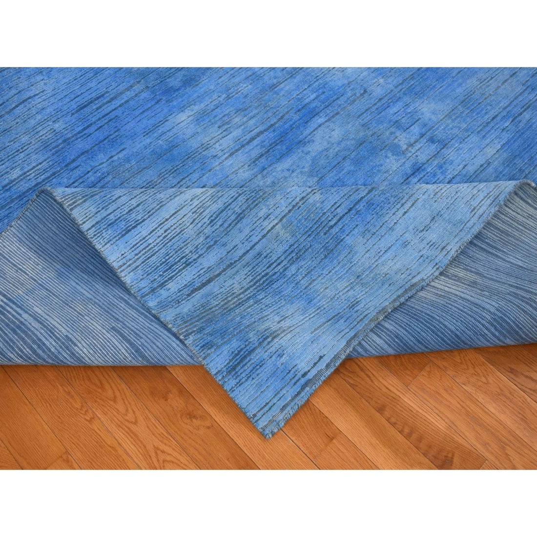 Rug 10'x14'1" Blue Wool Hand Knotted Overdyed Contemporary Design - 6