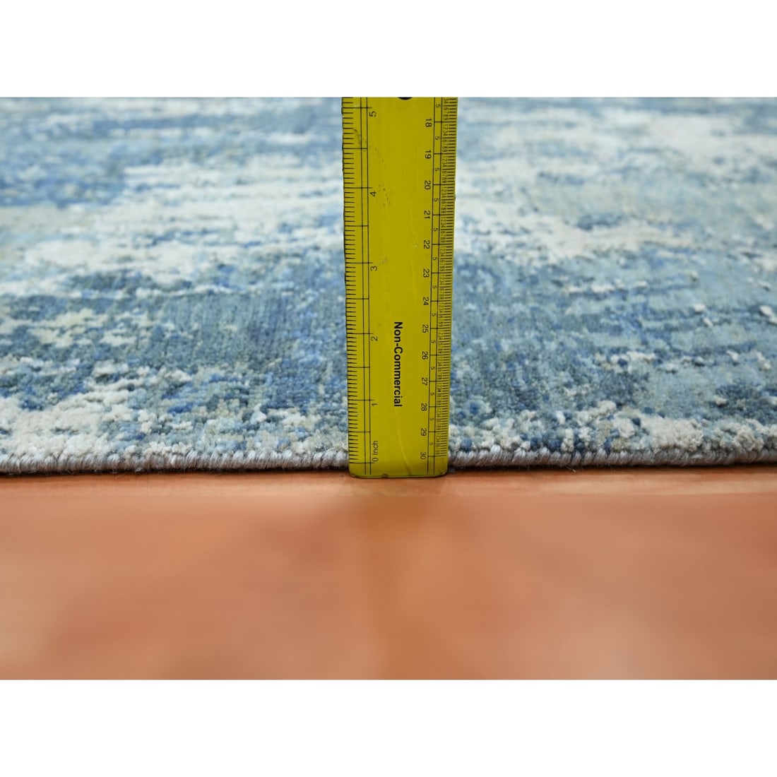 Rug 4'1"x6'2" Light Blue Hand Knotted Abstract Design Pure Silk and Wool - 6