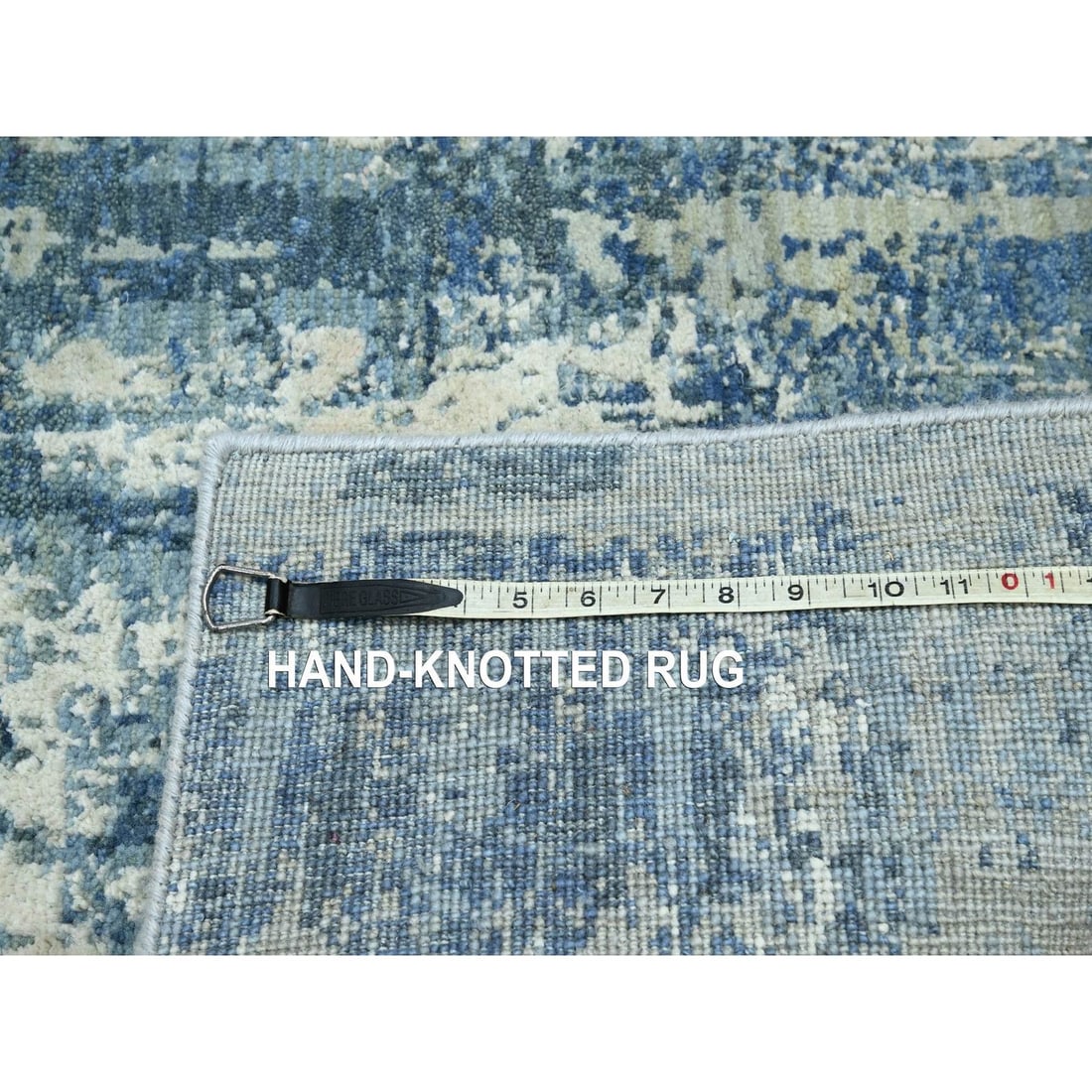 Rug 4'1"x6'2" Light Blue Hand Knotted Abstract Design Pure Silk and Wool - 7