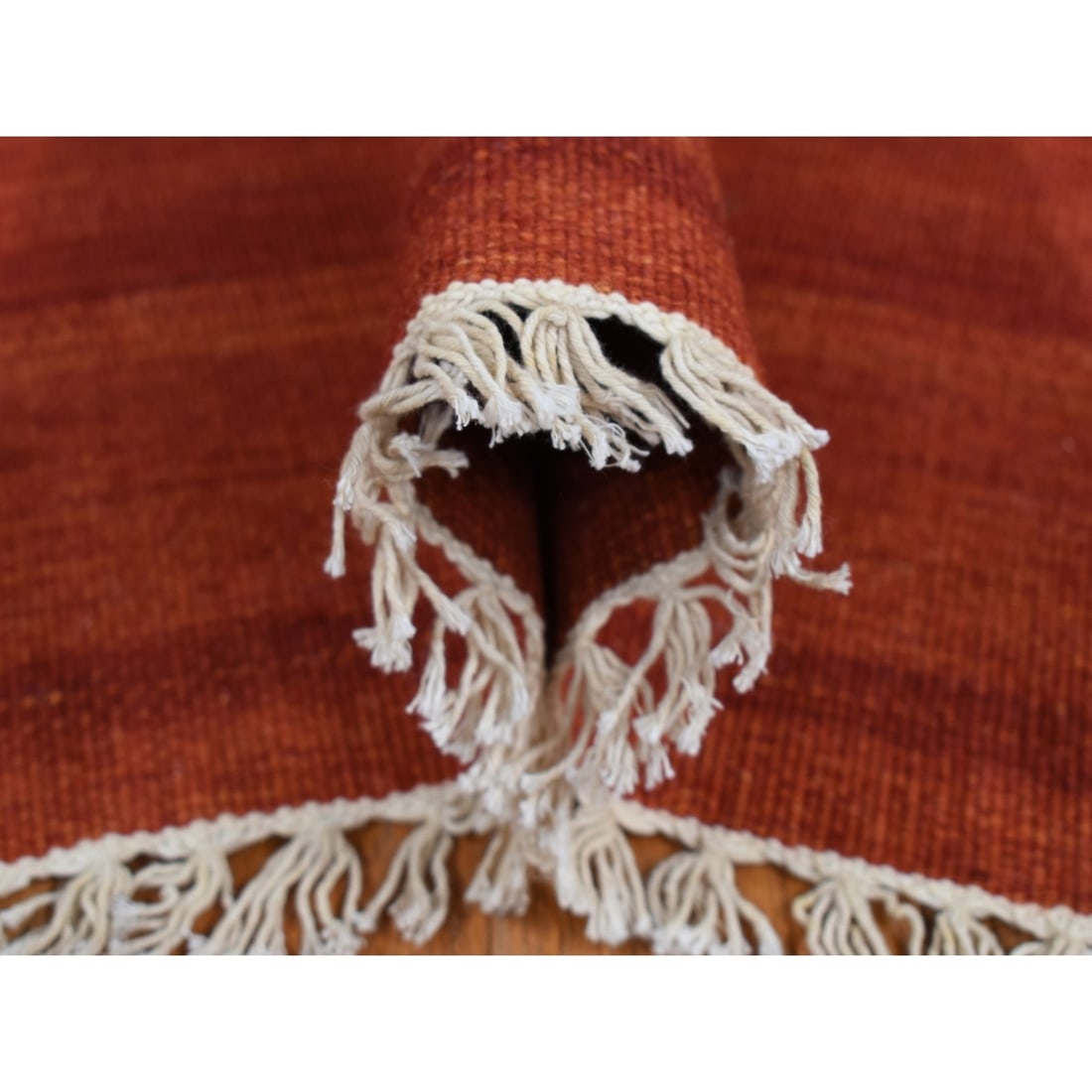 Rug 9'x12'7" Ivory Flat Weave Durie Kilim Hand Woven 100% Wool Reversible - 7