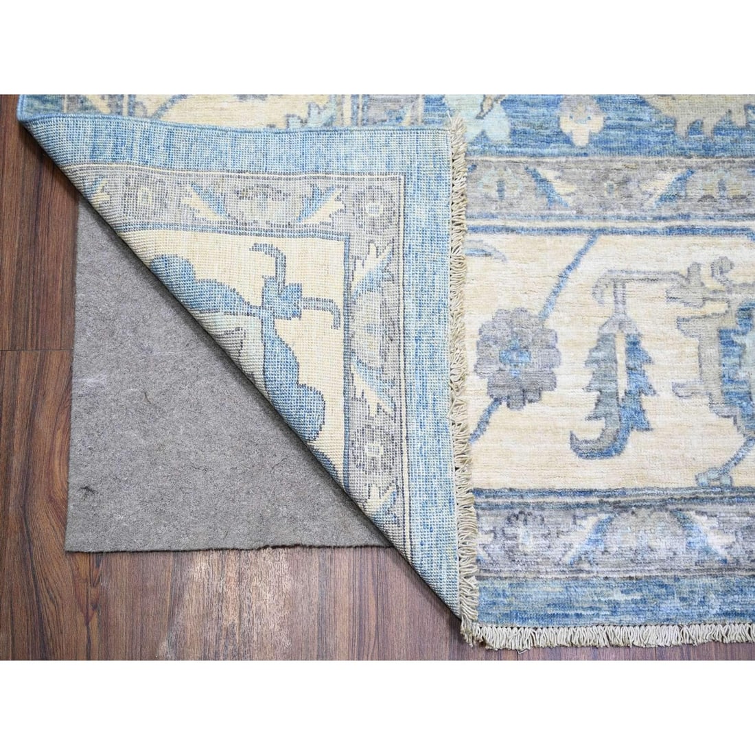 Rug 9'10"x14' Cerulean Blue Organic Wool Hand Knotted Finer Peshawar - 4