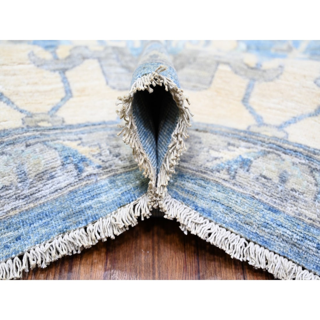 Rug 9'10"x14' Cerulean Blue Organic Wool Hand Knotted Finer Peshawar - 5