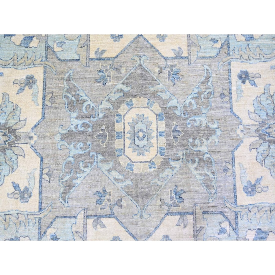 Rug 9'10"x14' Cerulean Blue Organic Wool Hand Knotted Finer Peshawar - 8