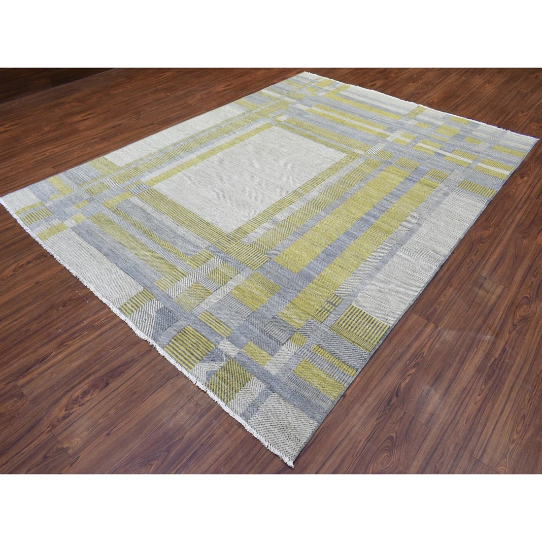Rug 7'9"x10'2" Light Gray Modern Design Soft Organic Wool Hand Knotted - 4
