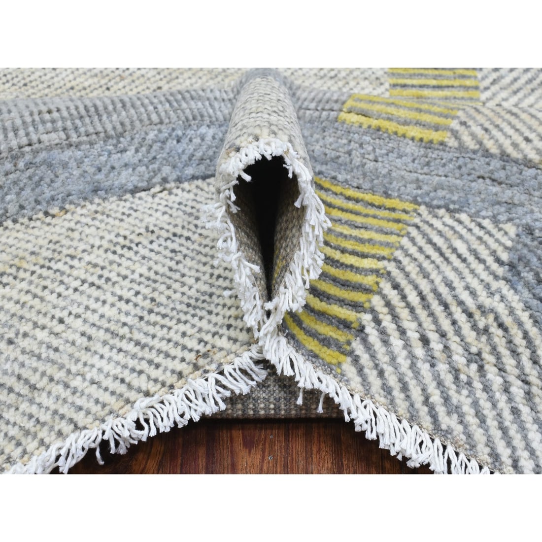 Rug 7'9"x10'2" Light Gray Modern Design Soft Organic Wool Hand Knotted - 6