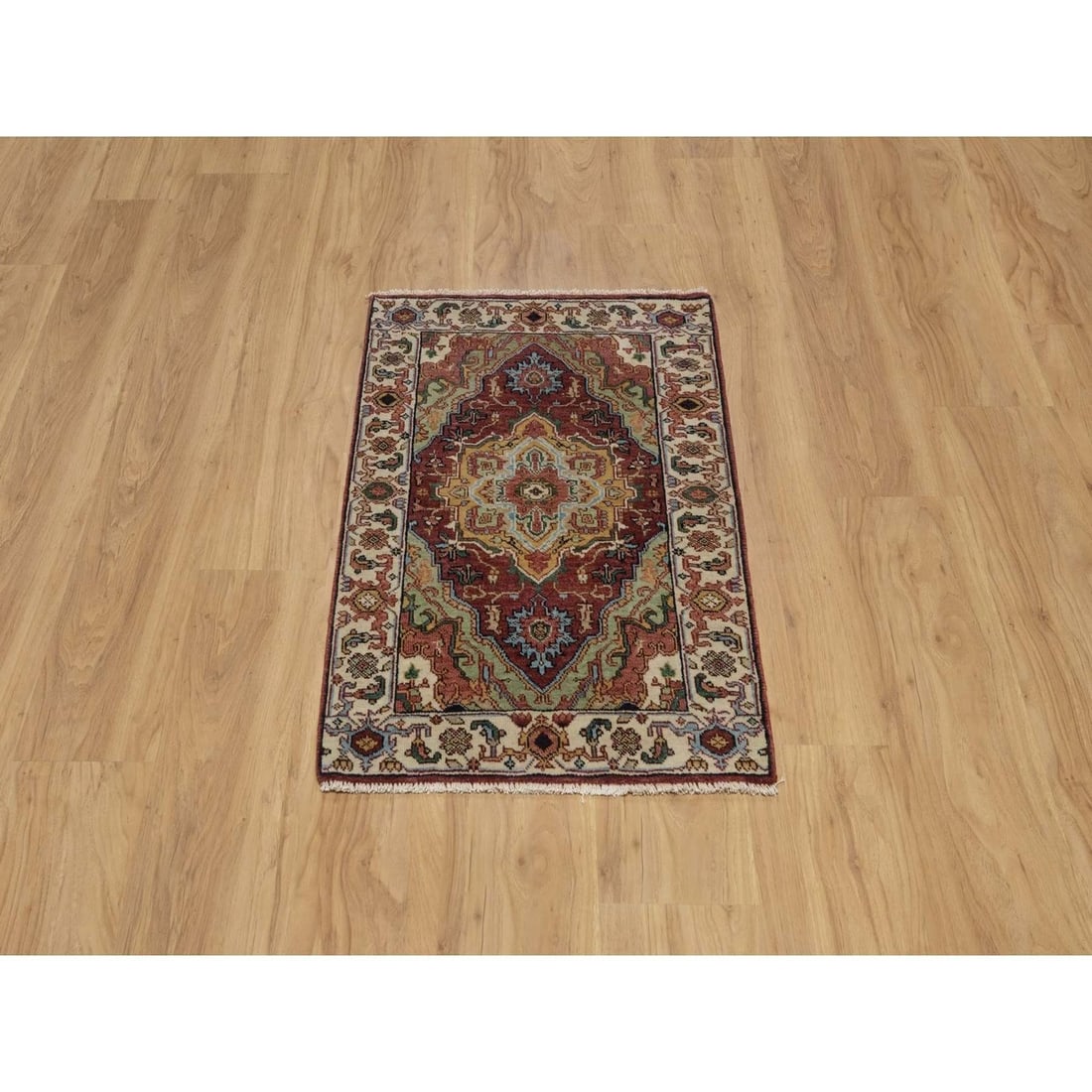 Rug 2'1"x3' Red Antiqued Fine Heris Hand Knotted New Zealand Wool Mat - 2