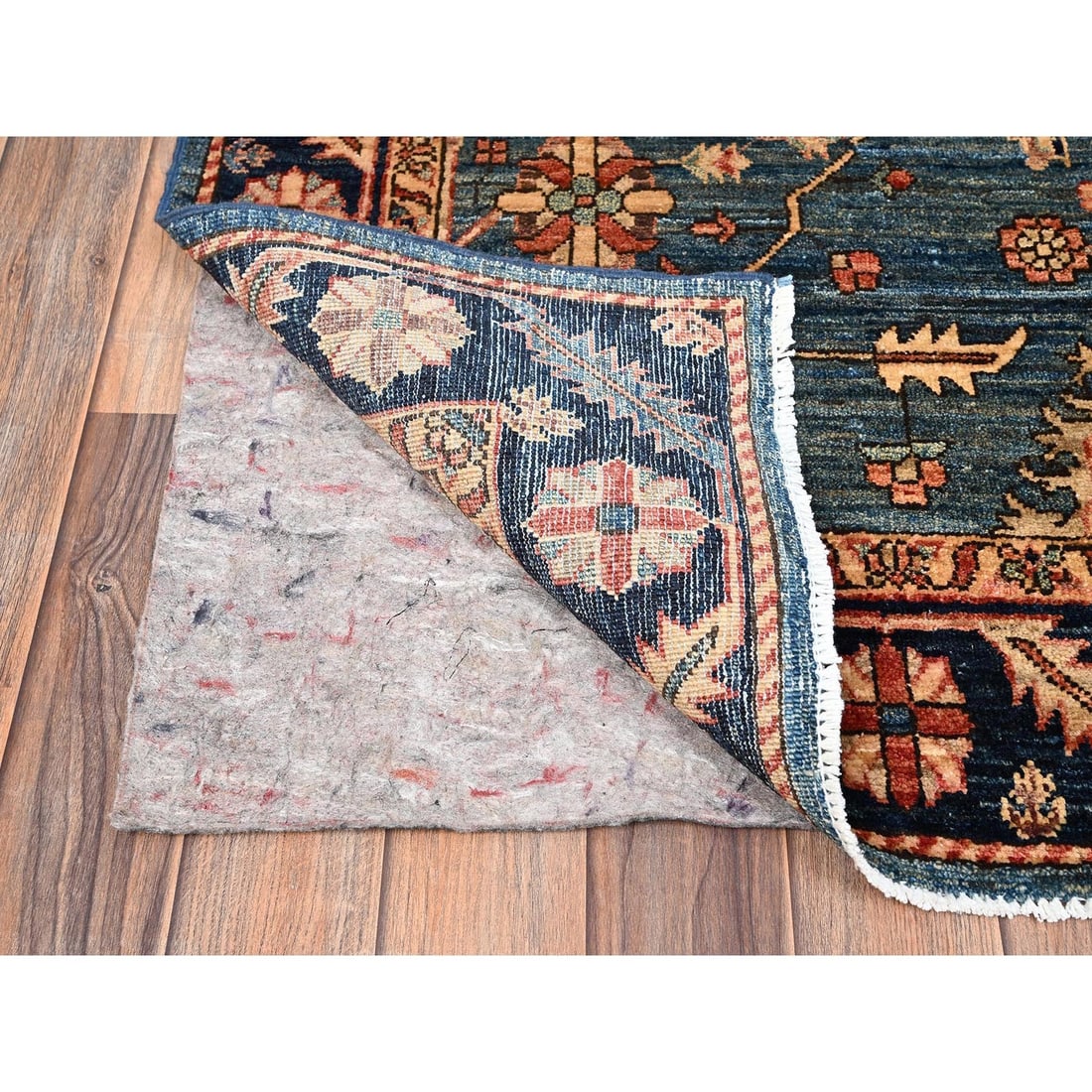 Rug 4'3"x19' Stone Blue Heris All Over Design Pure Wool Hand Knotted Runner - 3