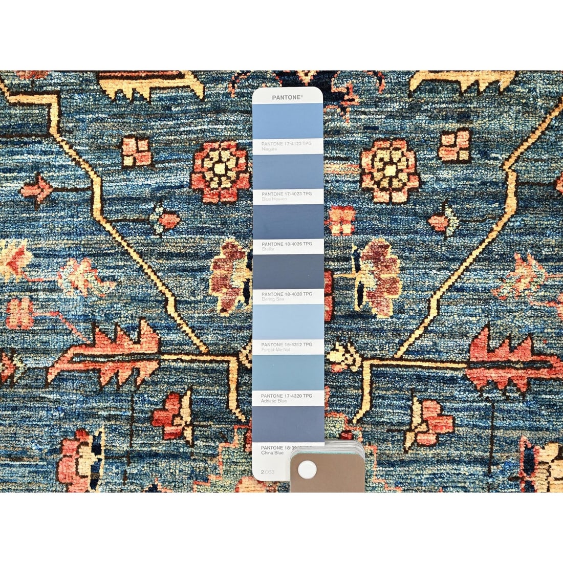 Rug 4'3"x19' Stone Blue Heris All Over Design Pure Wool Hand Knotted Runner - 4