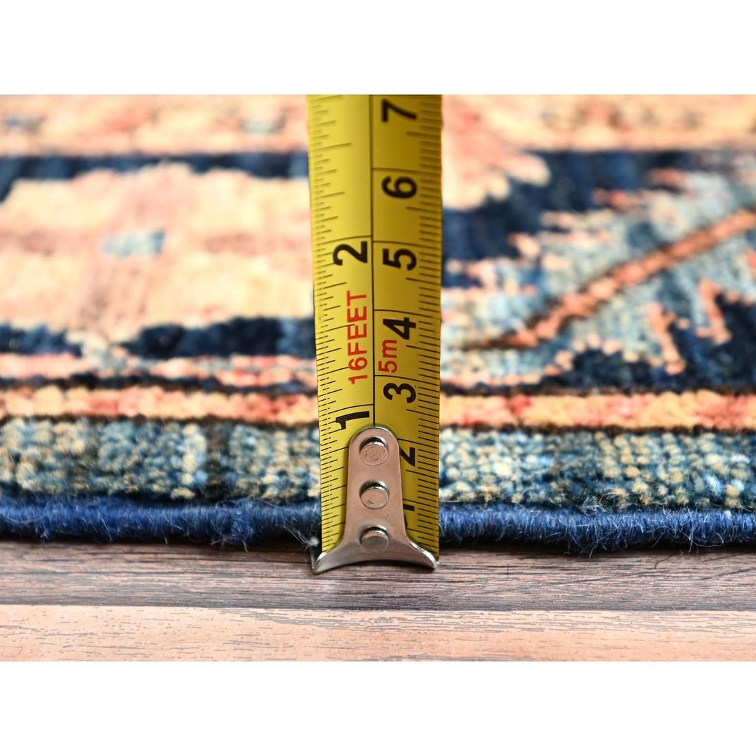 Rug 4'3"x19' Stone Blue Heris All Over Design Pure Wool Hand Knotted Runner - 6