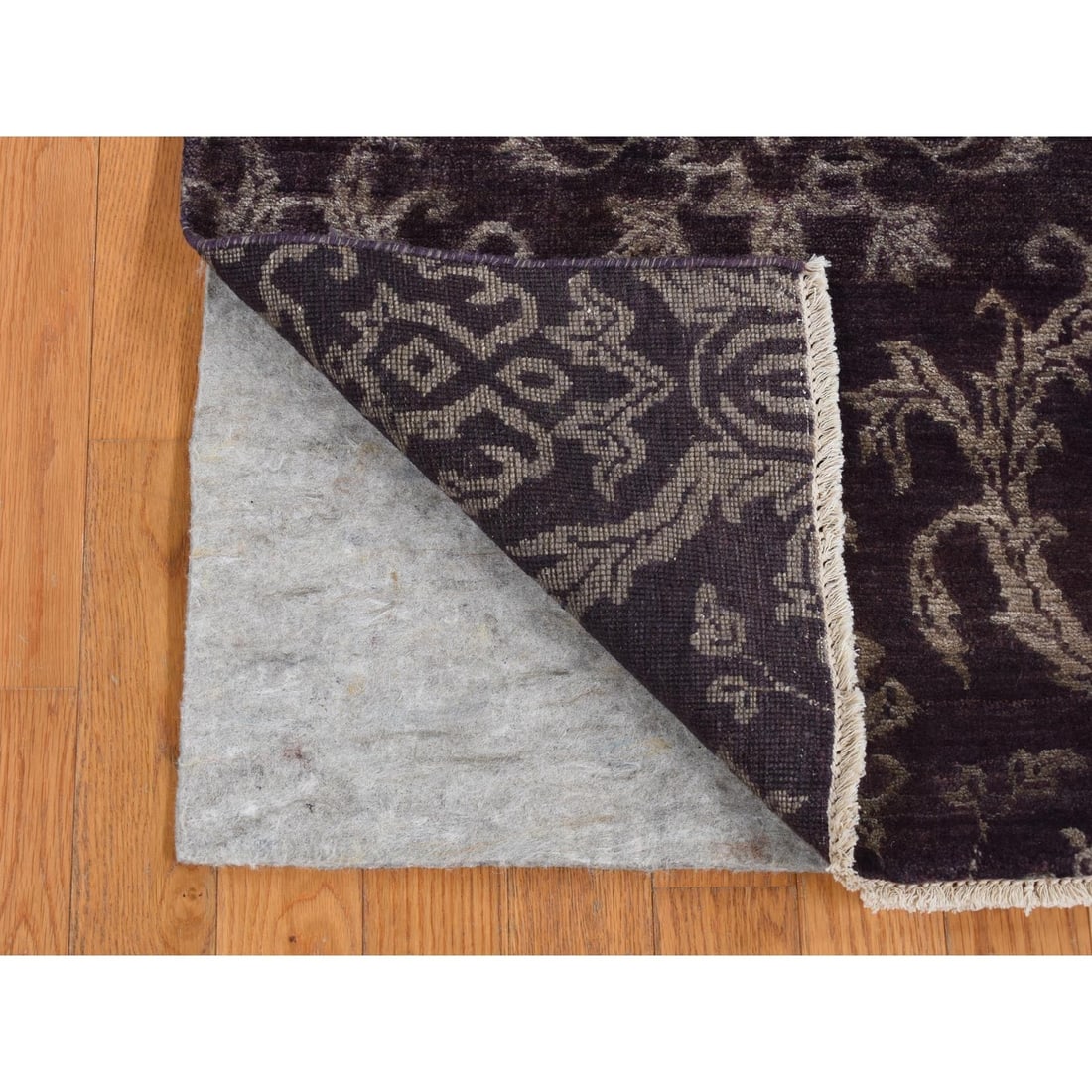 Rug 2'5"x9'8" Brown Damask Tone on Tone Wool and Silk Hand Knotted Runner - 2