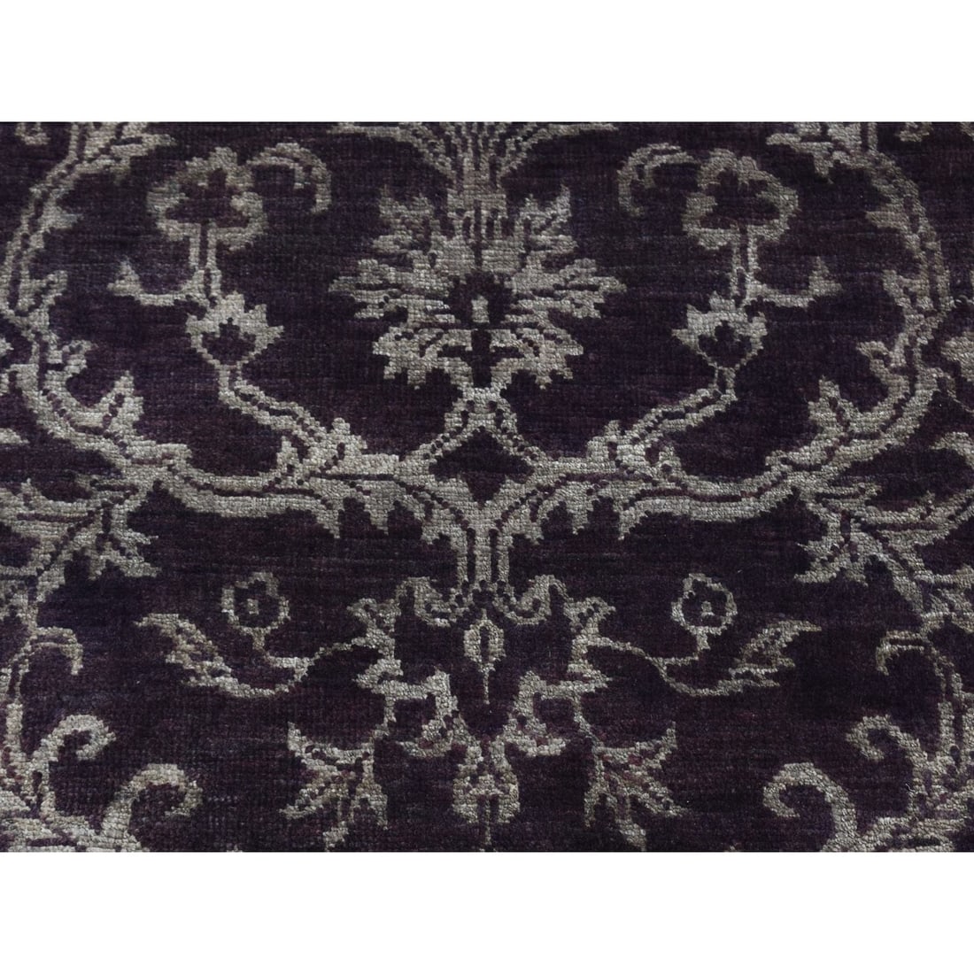 Rug 2'5"x9'8" Brown Damask Tone on Tone Wool and Silk Hand Knotted Runner - 4