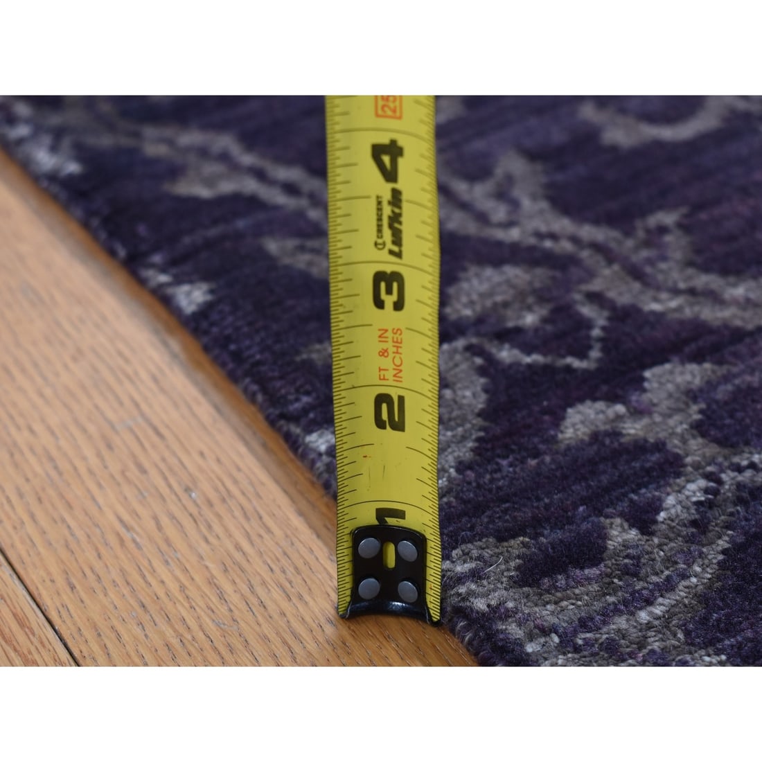 Rug 2'5"x9'8" Brown Damask Tone on Tone Wool and Silk Hand Knotted Runner - 6