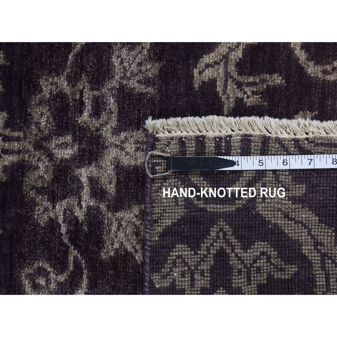 Rug 2'5"x9'8" Brown Damask Tone on Tone Wool and Silk Hand Knotted Runner - 7