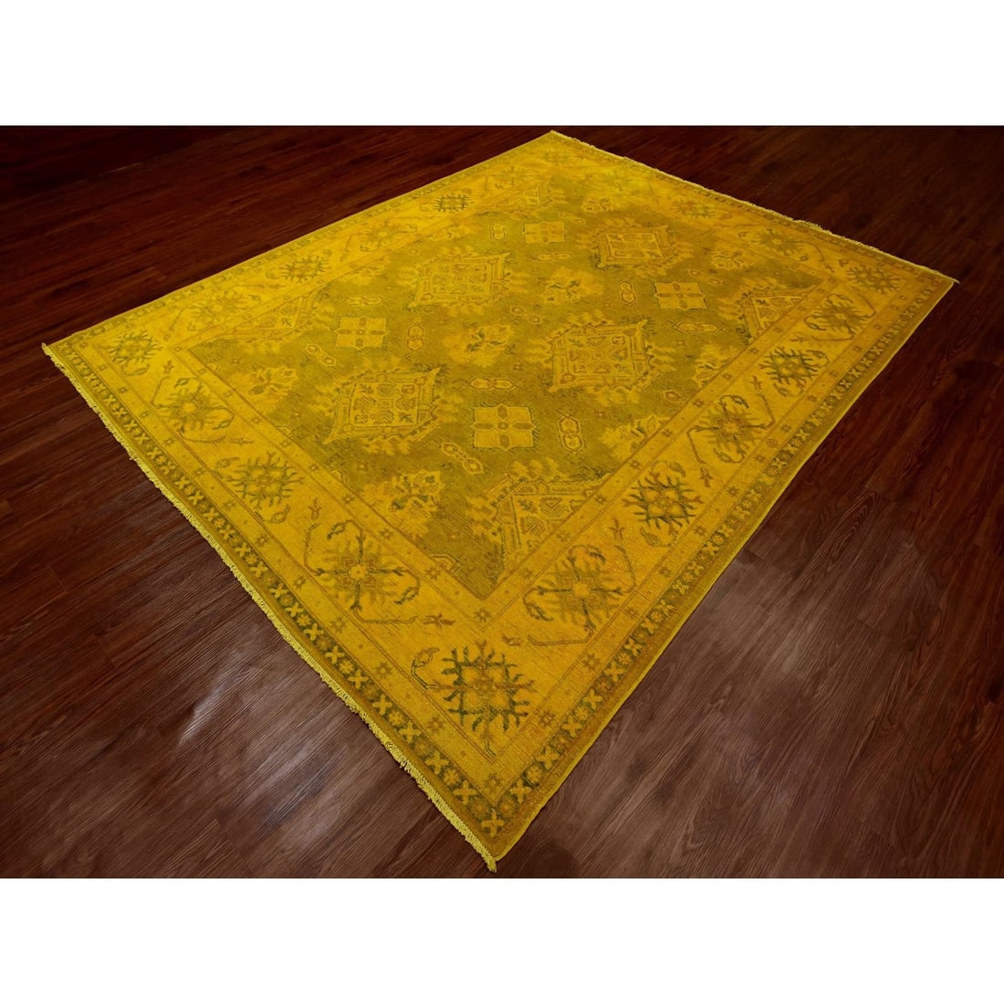 Rug 7'6"x9'5" Golden Overdyed Kazak Medallions Design Wool Hand Knotted - 3