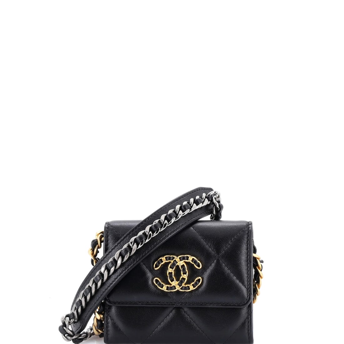 Leather Chanel 19 Flap Coin Purse With Chain Quilted: Leather Chanel 19 Flap Coin Purse With Chain Quilted This listing features Leather Chanel 19 Flap Coin Purse With Chain Quilted. Item specifics are provided below. Item Specifics: Brand: Chanel Exteri