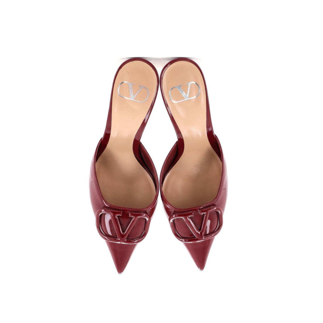 80 Valentino Garavani Women's VLogo Heeled Mules Patent - 2