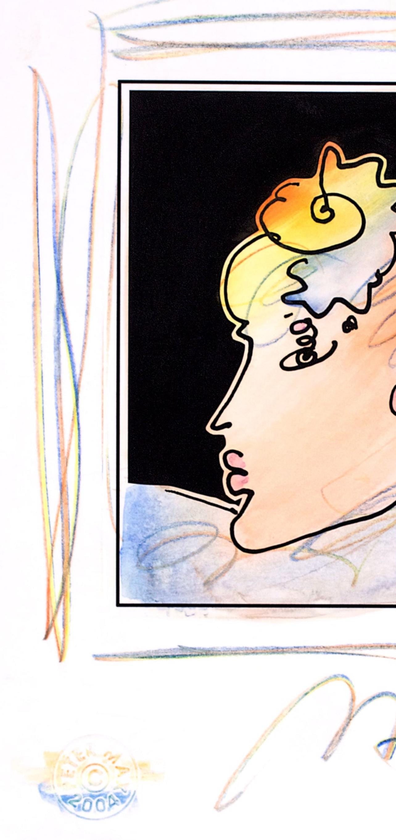 Official Edition Mixed Media - Peter Max - Lady Profile with Flower - Black and White Series - Hand - 3