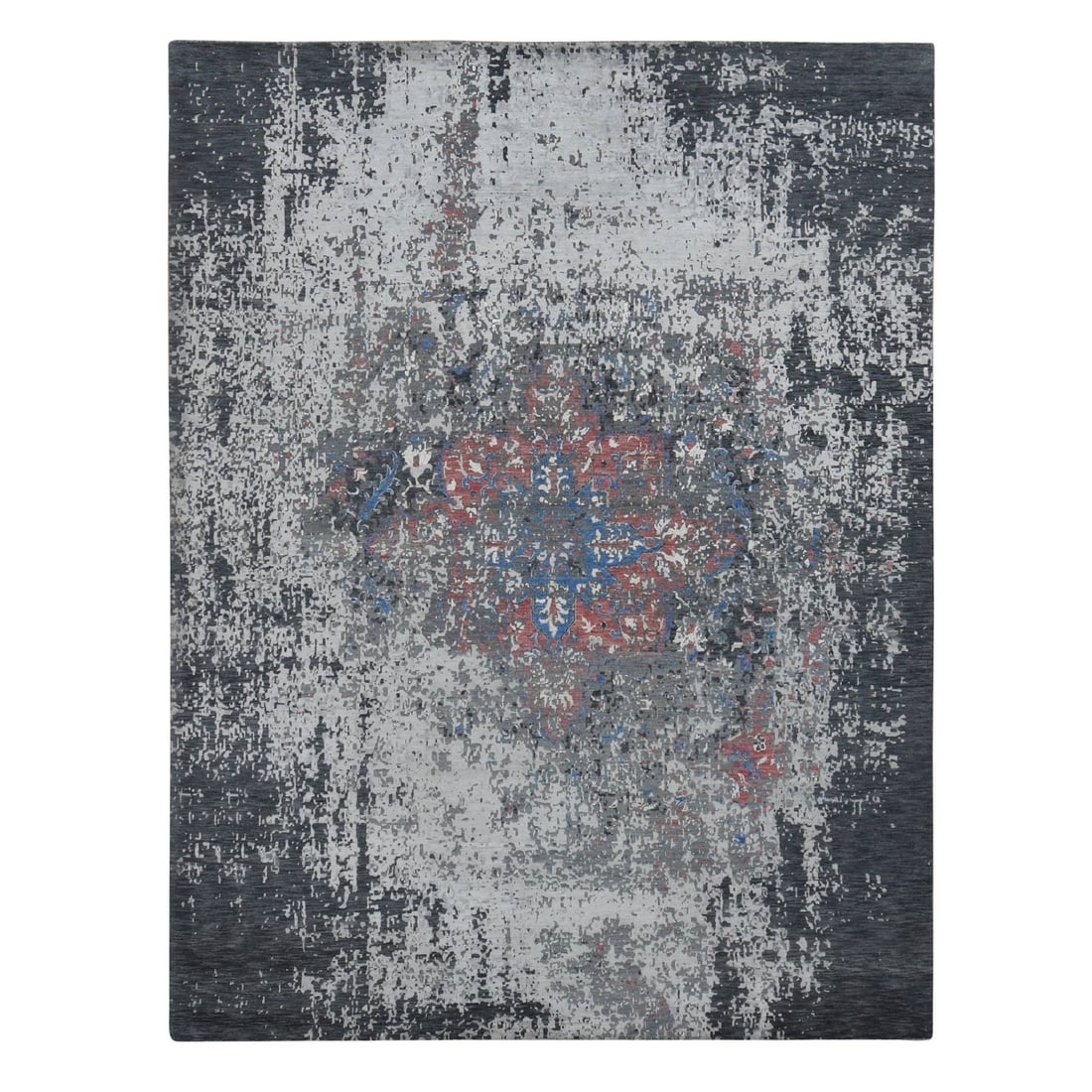 Rug 9'2"x12' Arsenic Gray Wool and Silk Erased Heris Design Hand Knotted (1 of 12)
