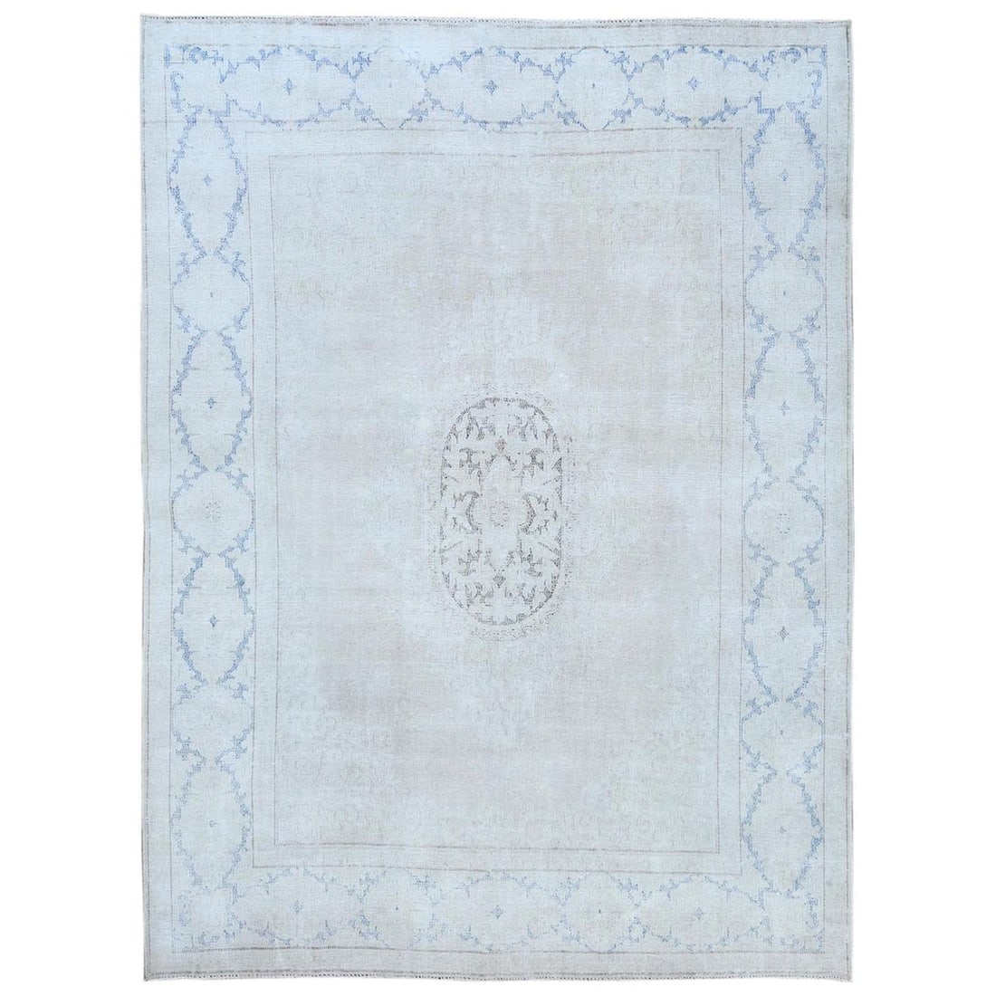 Rug 7'9"x10'7" Beige Old Farsian Hand Knotted Worn Wool Distressed Look (1 of 12)