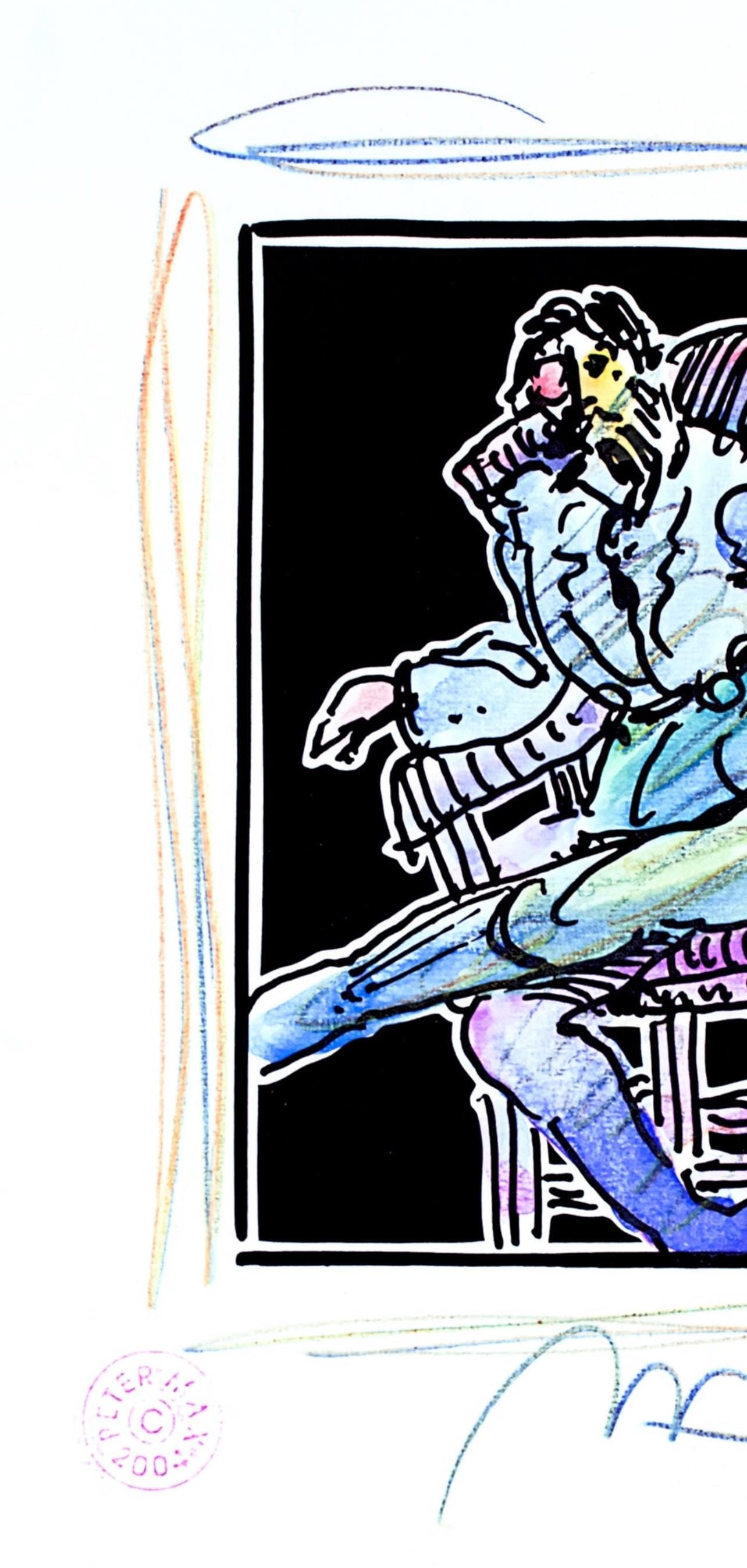 Official Edition Mixed Media - Peter Max - Seated Figure - Black and White Series - Hand Signed - 3