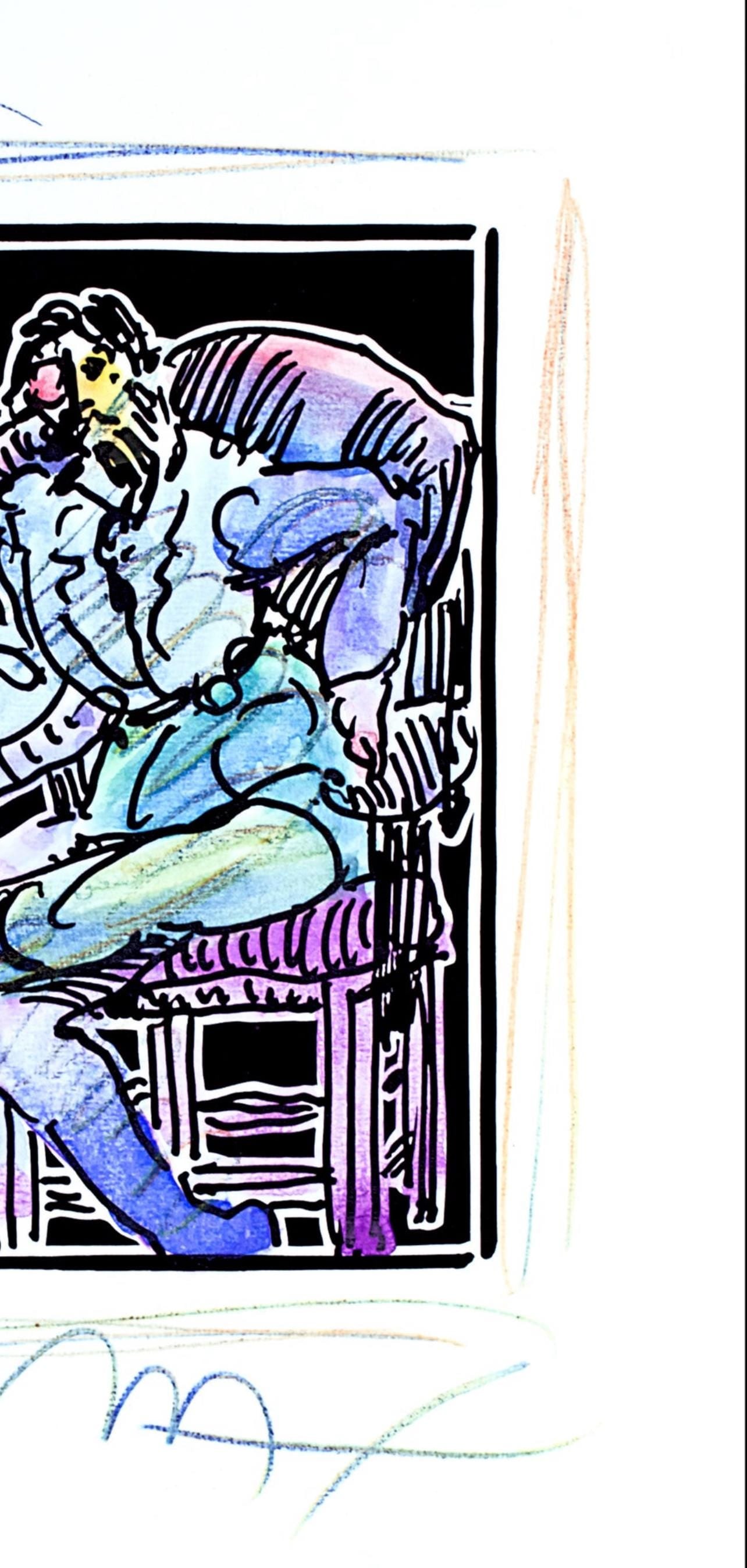 Official Edition Mixed Media - Peter Max - Seated Figure - Black and White Series - Hand Signed - 4