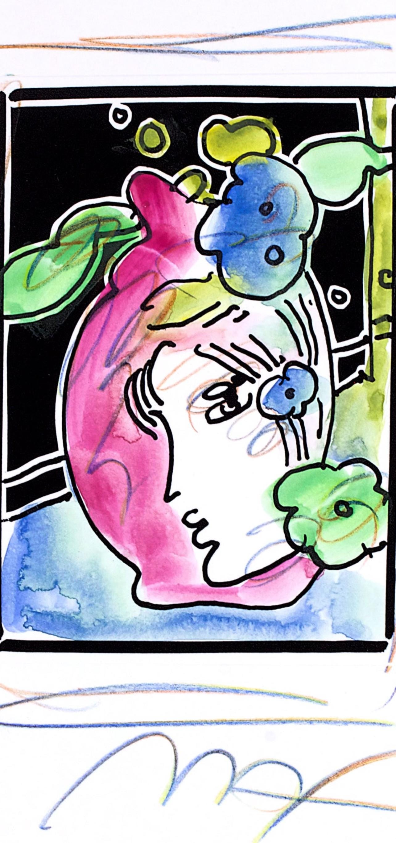 Official Edition Mixed Media - Peter Max - Profile with Vase - Black and White Series - Hand Signed - 2