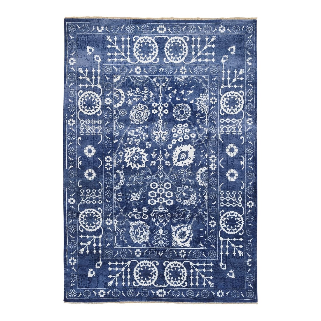 Rug 6'x8'10" Tone On Tone Tebraz Hand Knotted Wool and Silk Denim Blue (1 of 11)