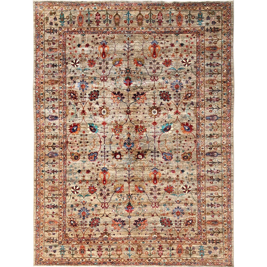 Rug 9'x12' Khaki Brown Afghan Sultani Denser Weave Hand Knotted Soft Wool (1 of 12)