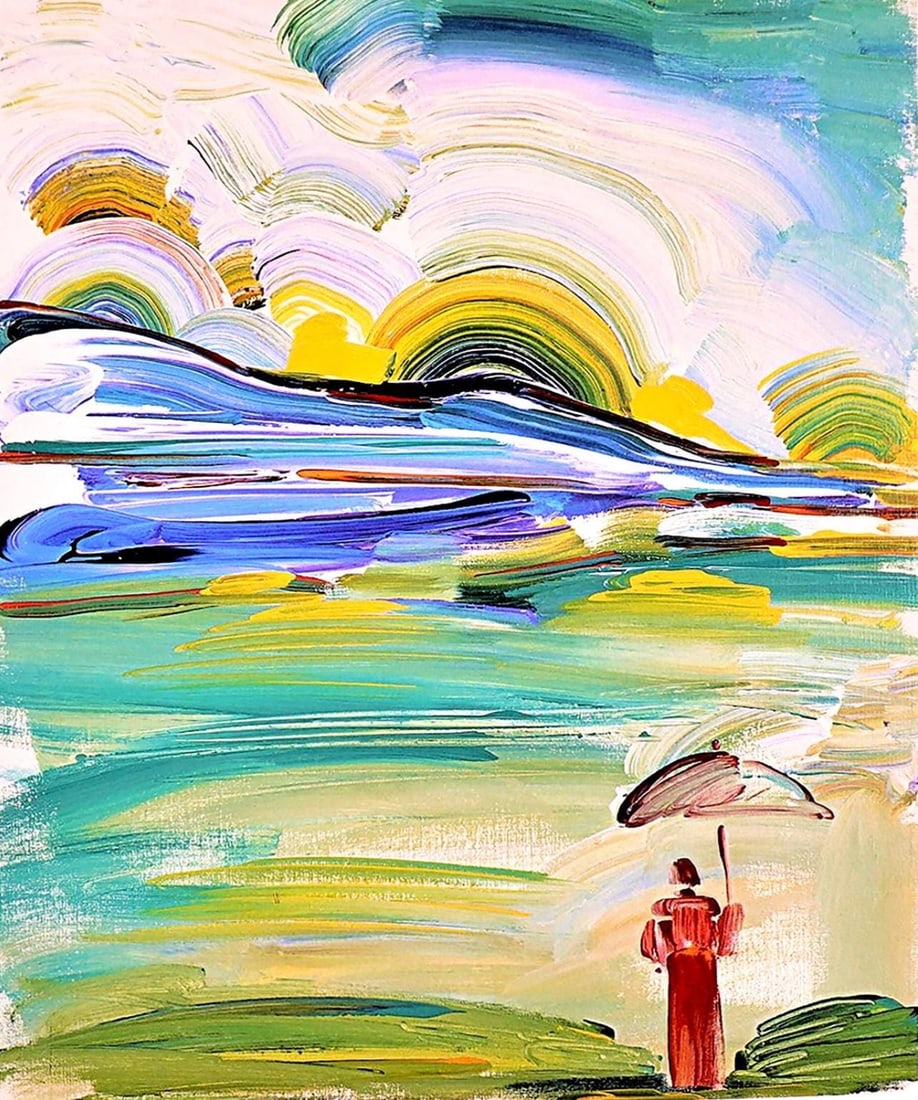Official Lithograph - Peter Max - Umbrella Man at Sunrise - Hand Signed - 2