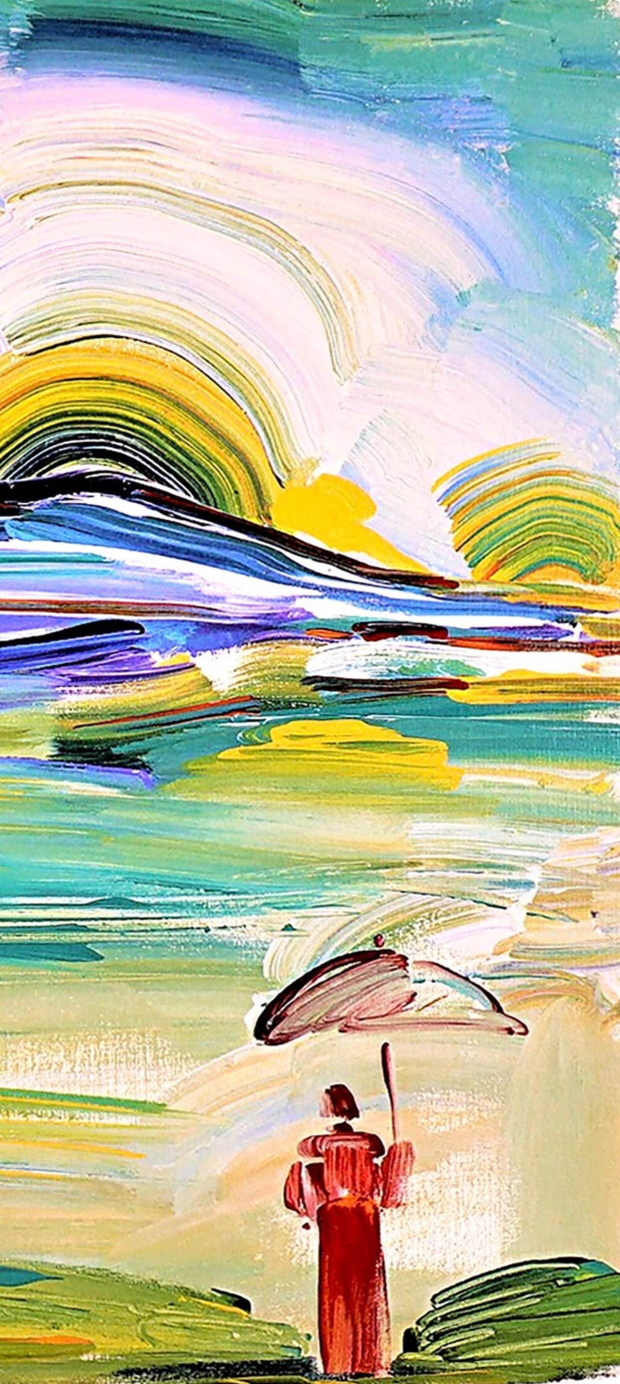 Official Lithograph - Peter Max - Umbrella Man at Sunrise - Hand Signed - 3