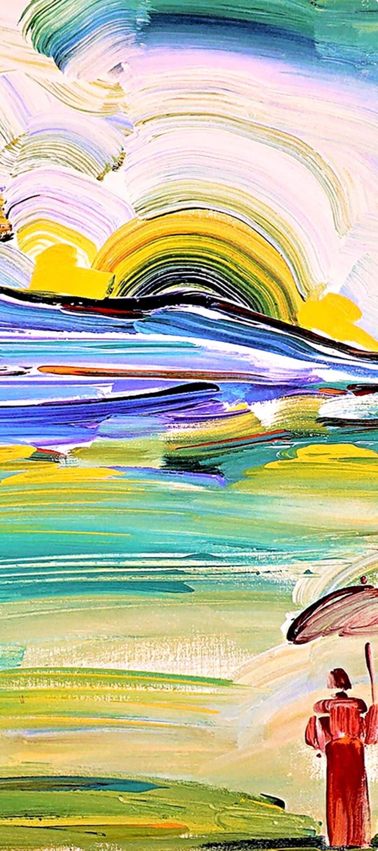 Official Lithograph - Peter Max - Umbrella Man at Sunrise - Hand Signed - 4