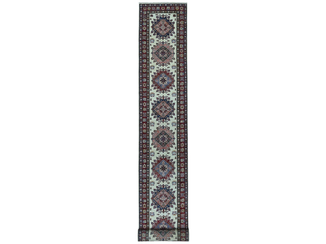 Rug 2'9"x19' Ivory Super Kazak Geometric XL Runner Hand-Knotted Oriental (1 of 6)