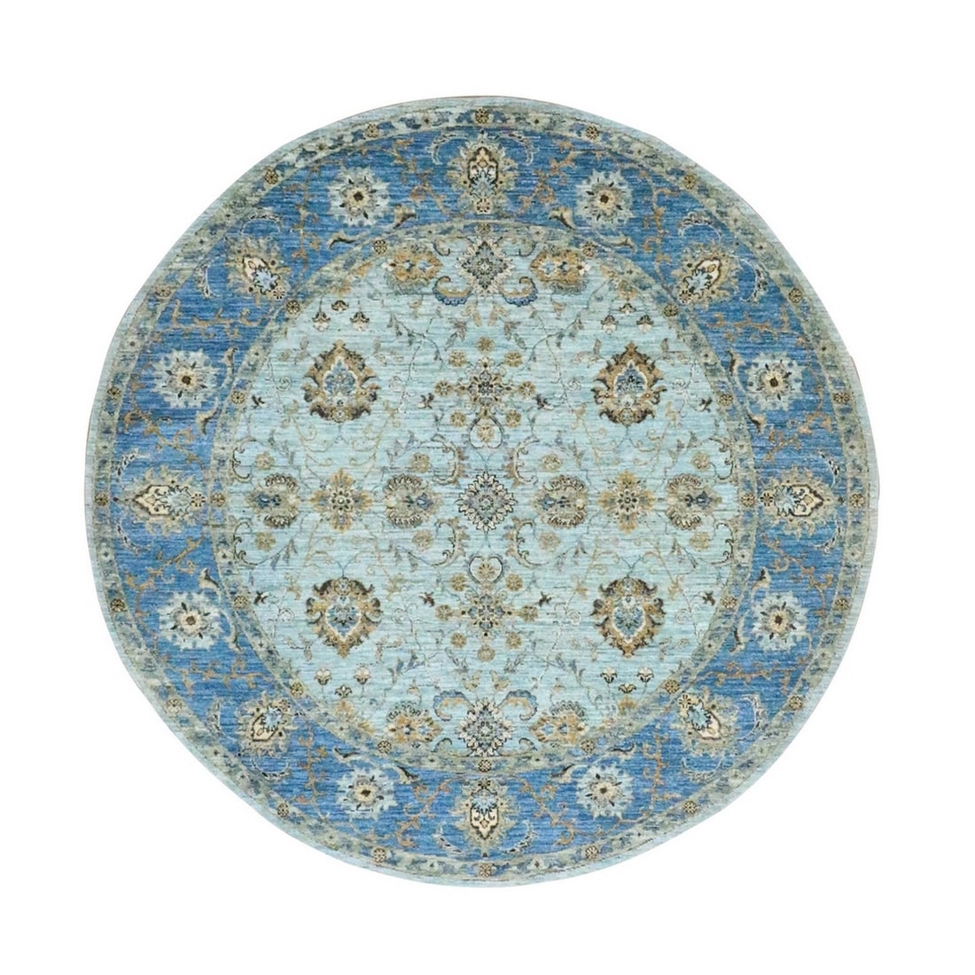 Rug 7'2"x7'2" Blue All Over Flower Design Pure Wool Hand Knotted Round (1 of 11)